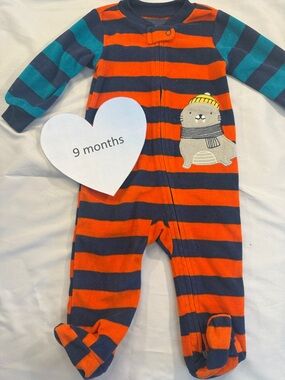 Carter's - Navy and Orange Baby Onesie sleeper - super soft fleece